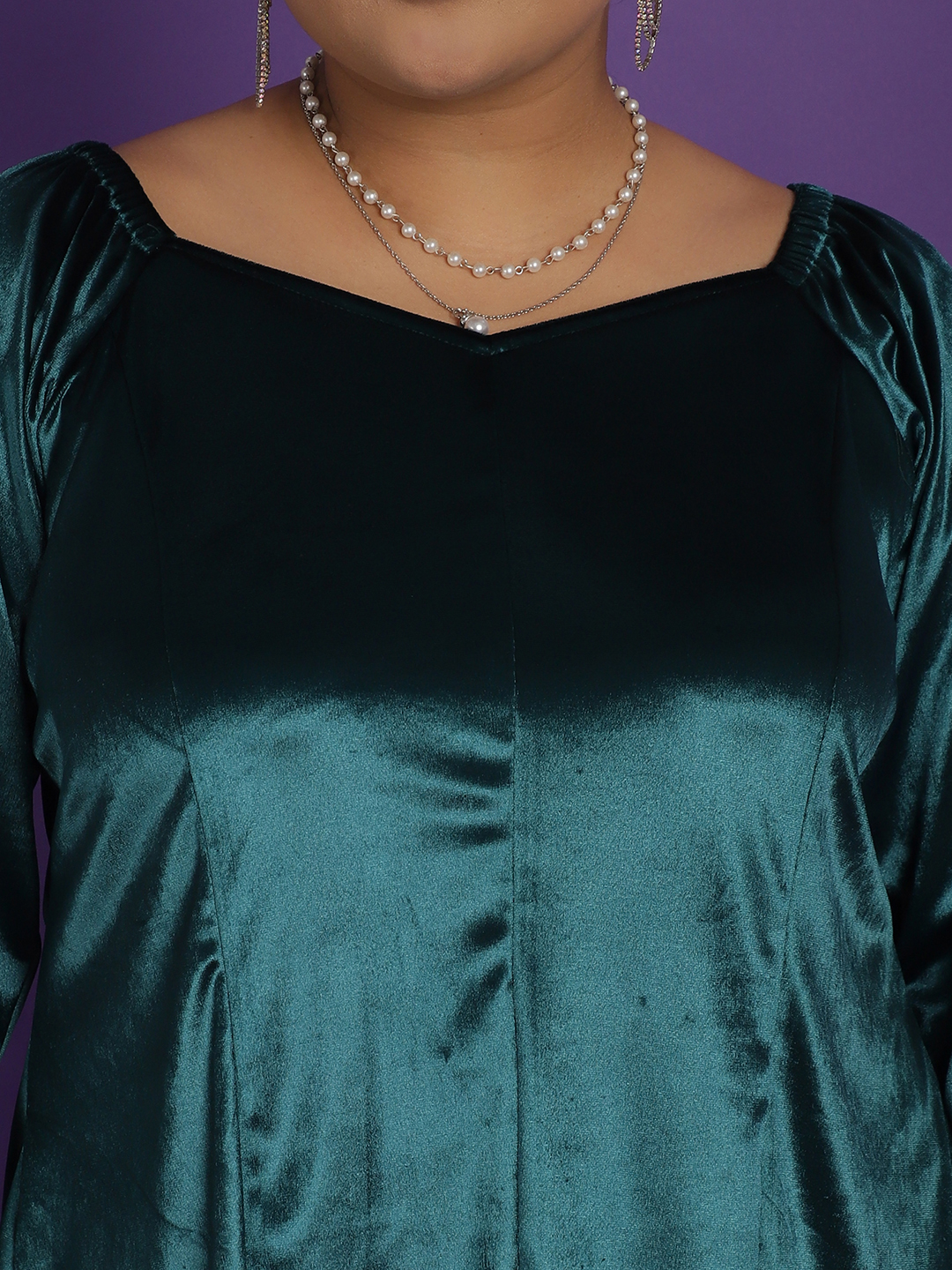 Women's Plus Size Green Solid Color Velvet Top