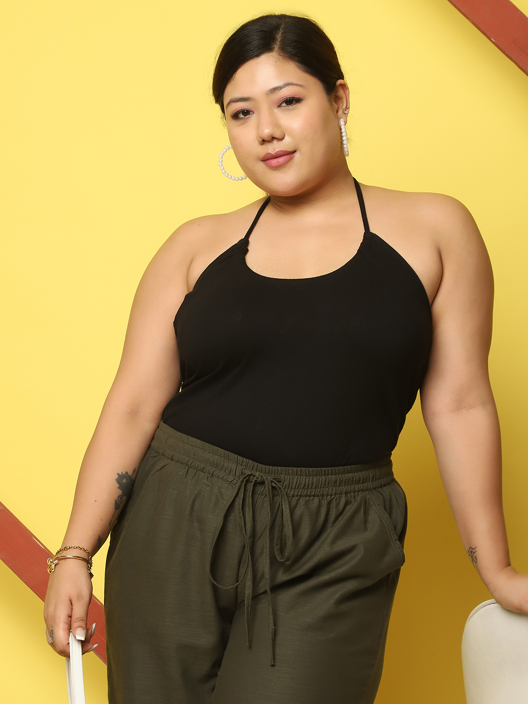 Women's Plus Size Black Solid Color Cotton Knitted Camisole