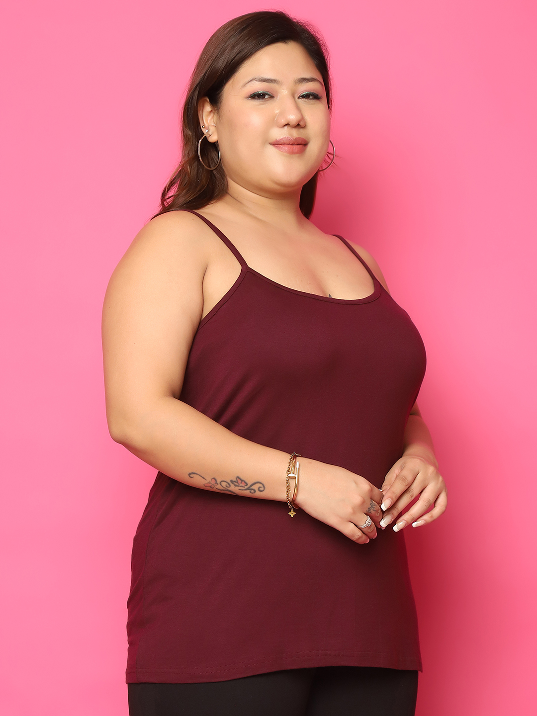 Women's Plus Size Wine solid color viscose knitted camisole