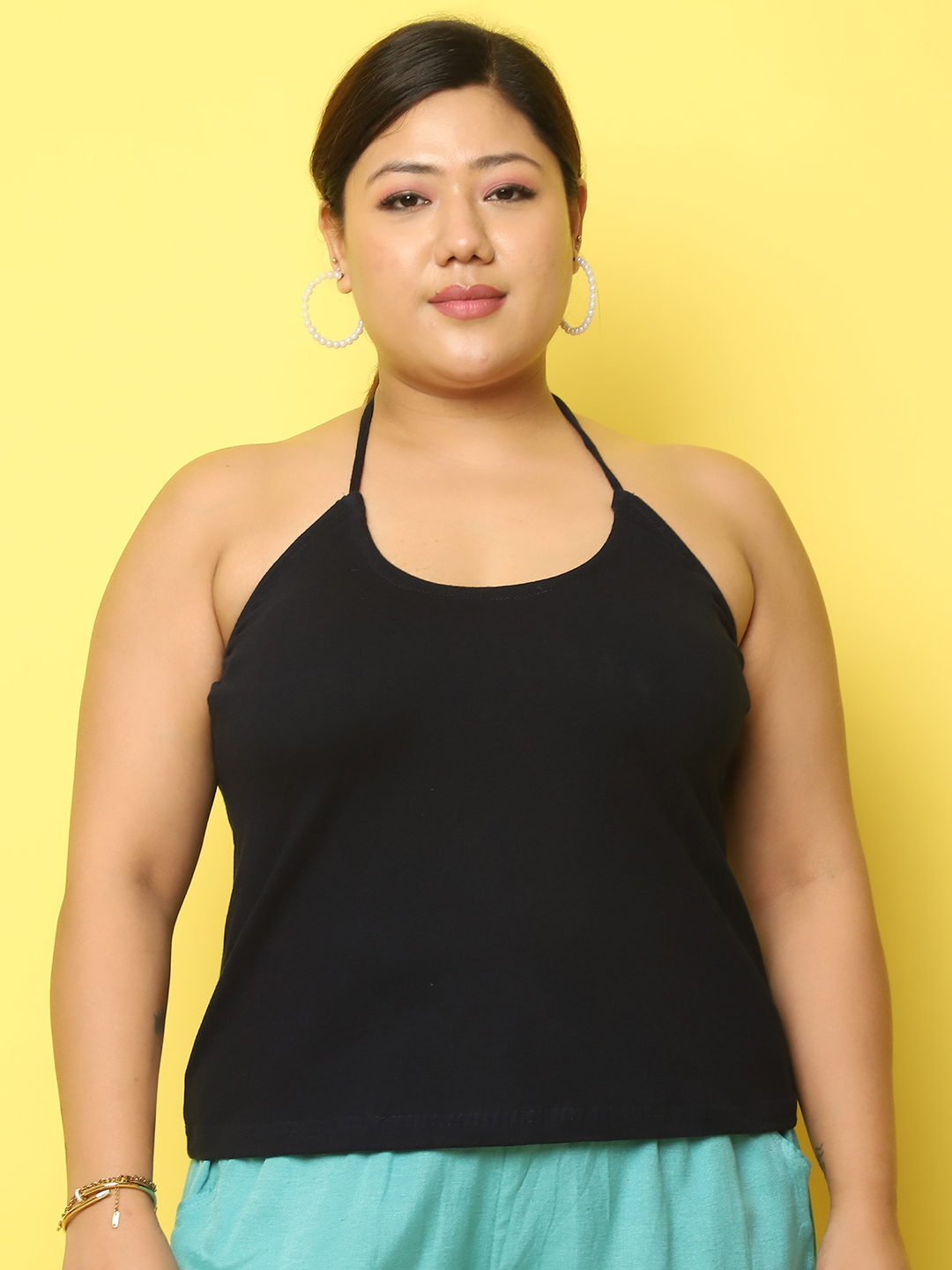 Women's Plus Size Navy Blue Solid Color Cotton Knitted Camisole