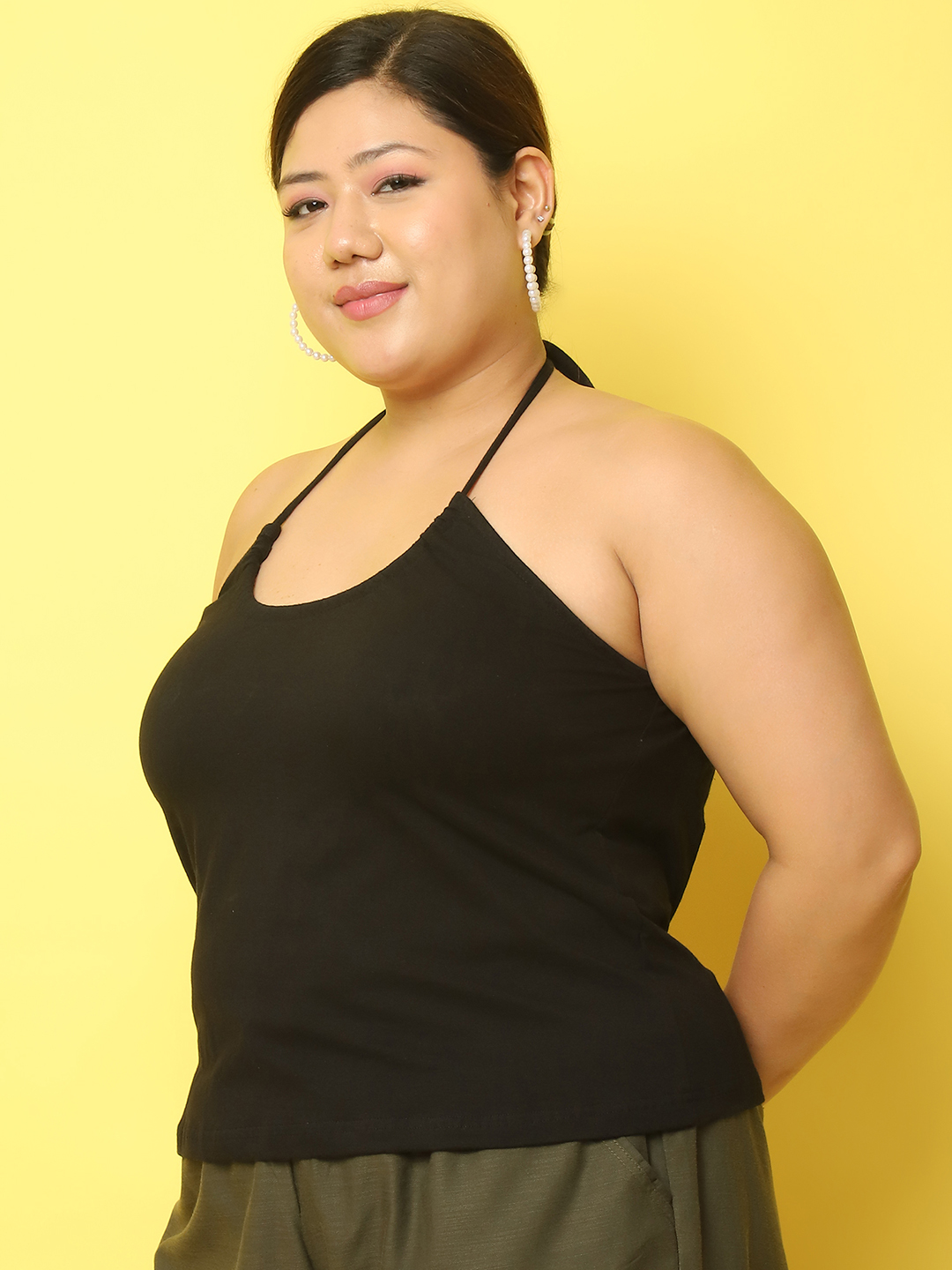 Women's Plus Size Black Solid Color Cotton Knitted Camisole