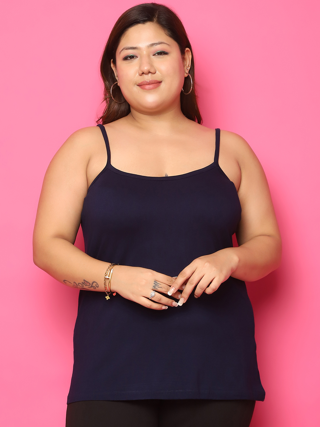 Women's Plus Size Navy Blue solid color viscose knitted camisole