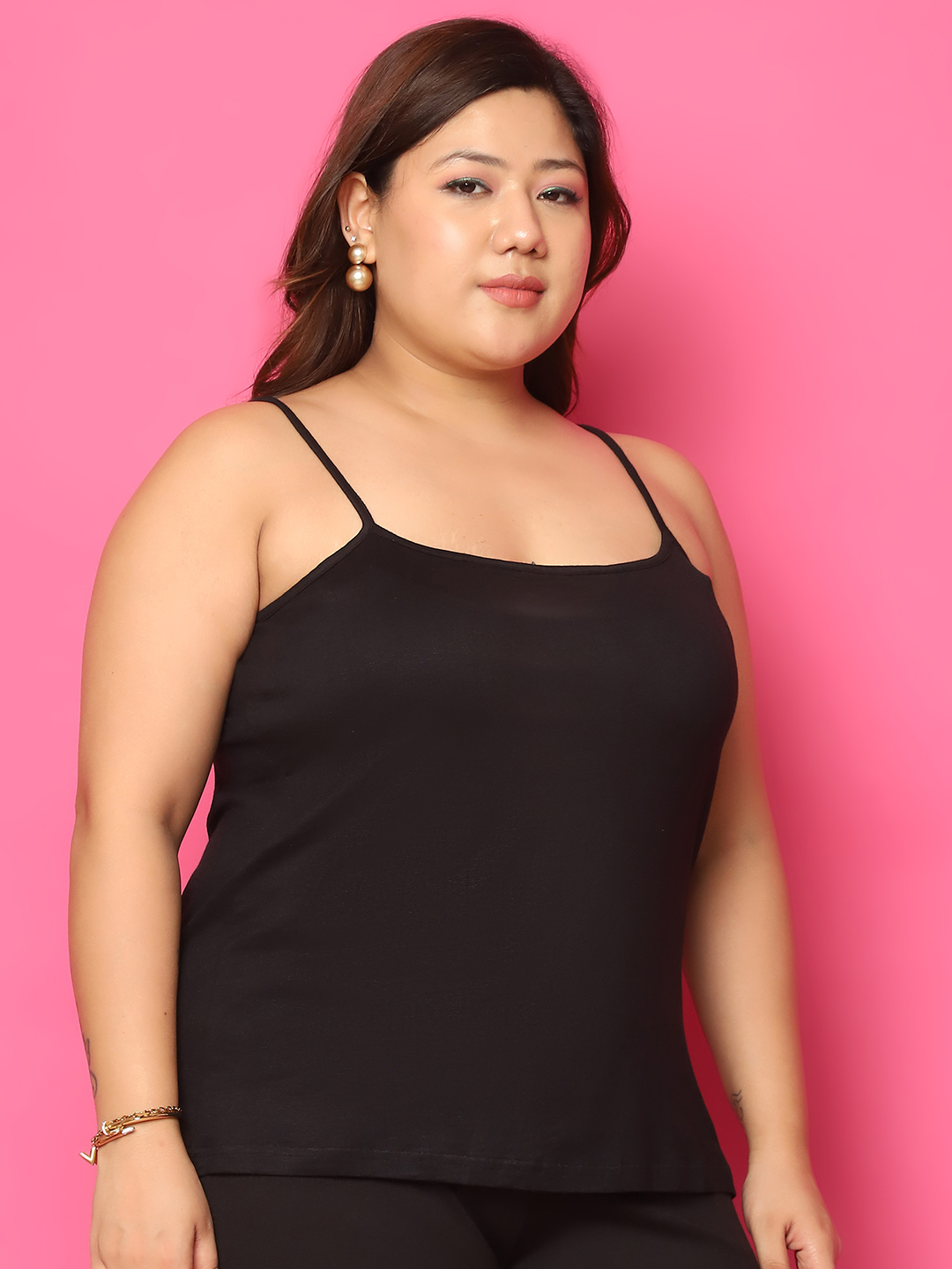 Women's Plus Size Black solid color viscose knitted camisole