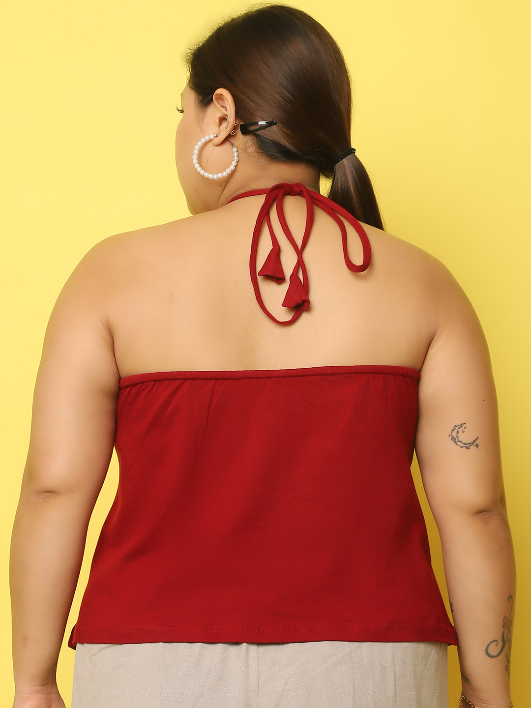 Women's Plus Size Maroon Solid Color Cotton Knitted Camisole