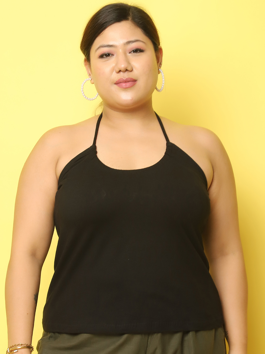 Women's Plus Size Black Solid Color Cotton Knitted Camisole