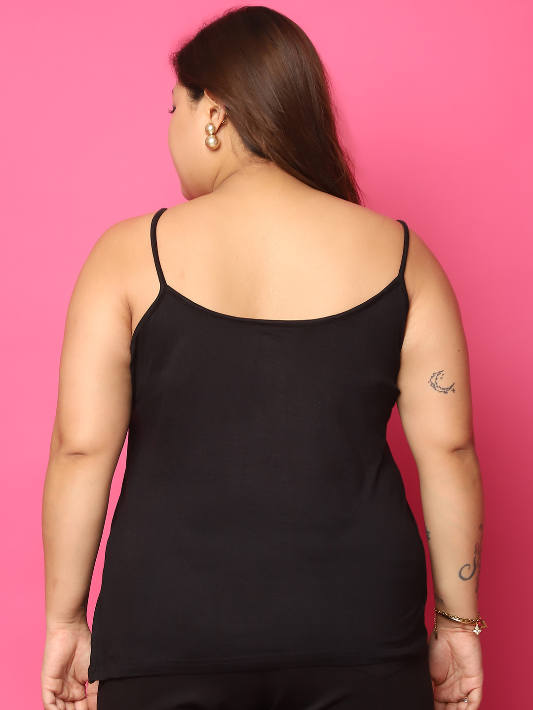 Women's Plus Size Black solid color viscose knitted camisole