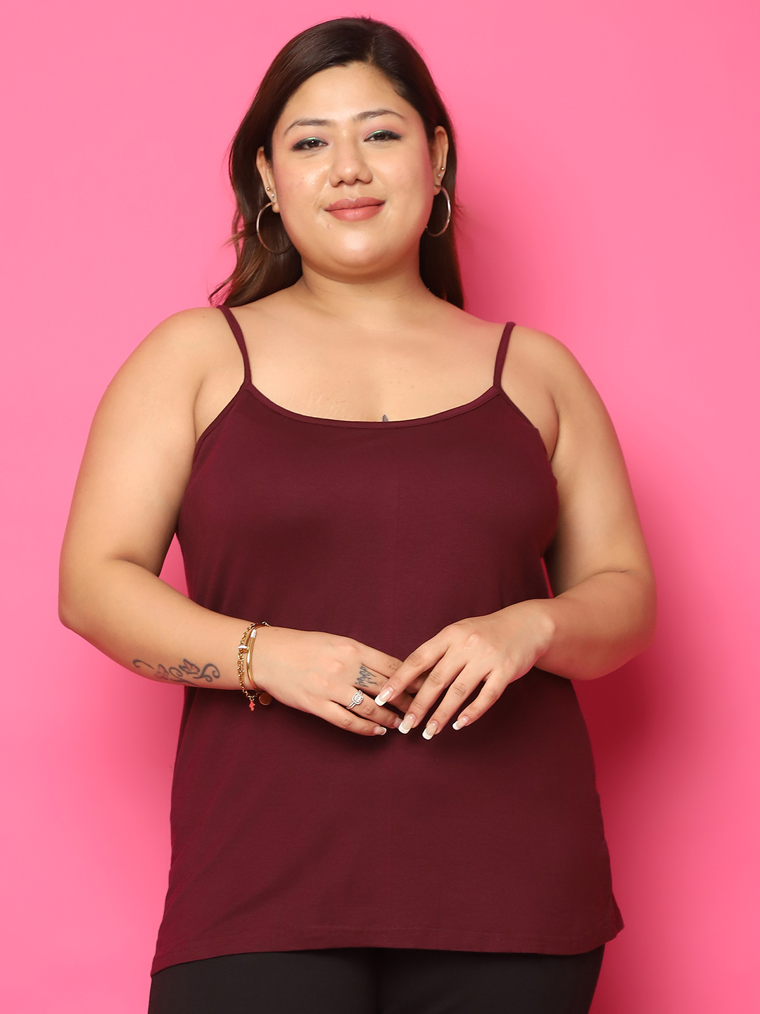 Women's Plus Size Wine solid color viscose knitted camisole