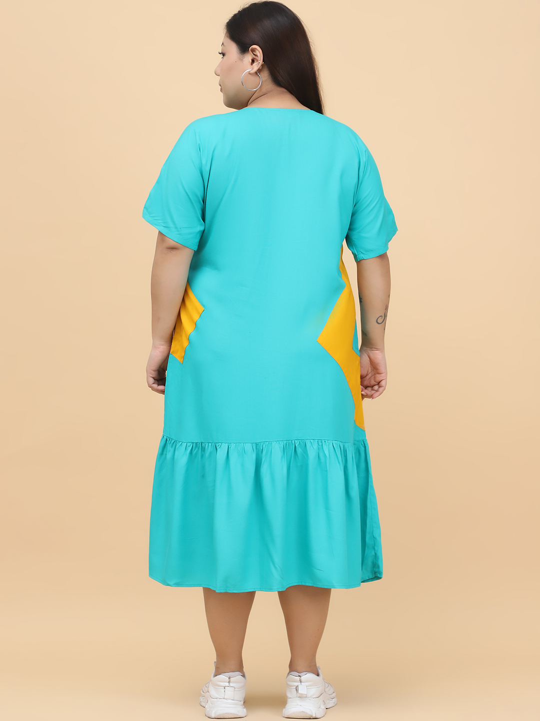 Women's Plus Size Teal solid color Woven A-Line Dress
