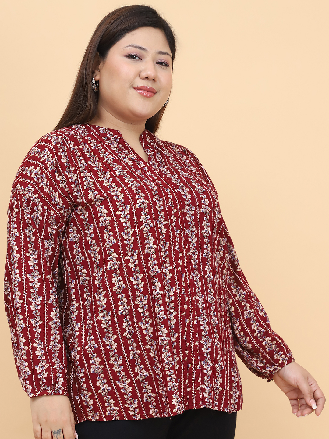 Women's Plus Size Maroon Gold Foil printed casual top