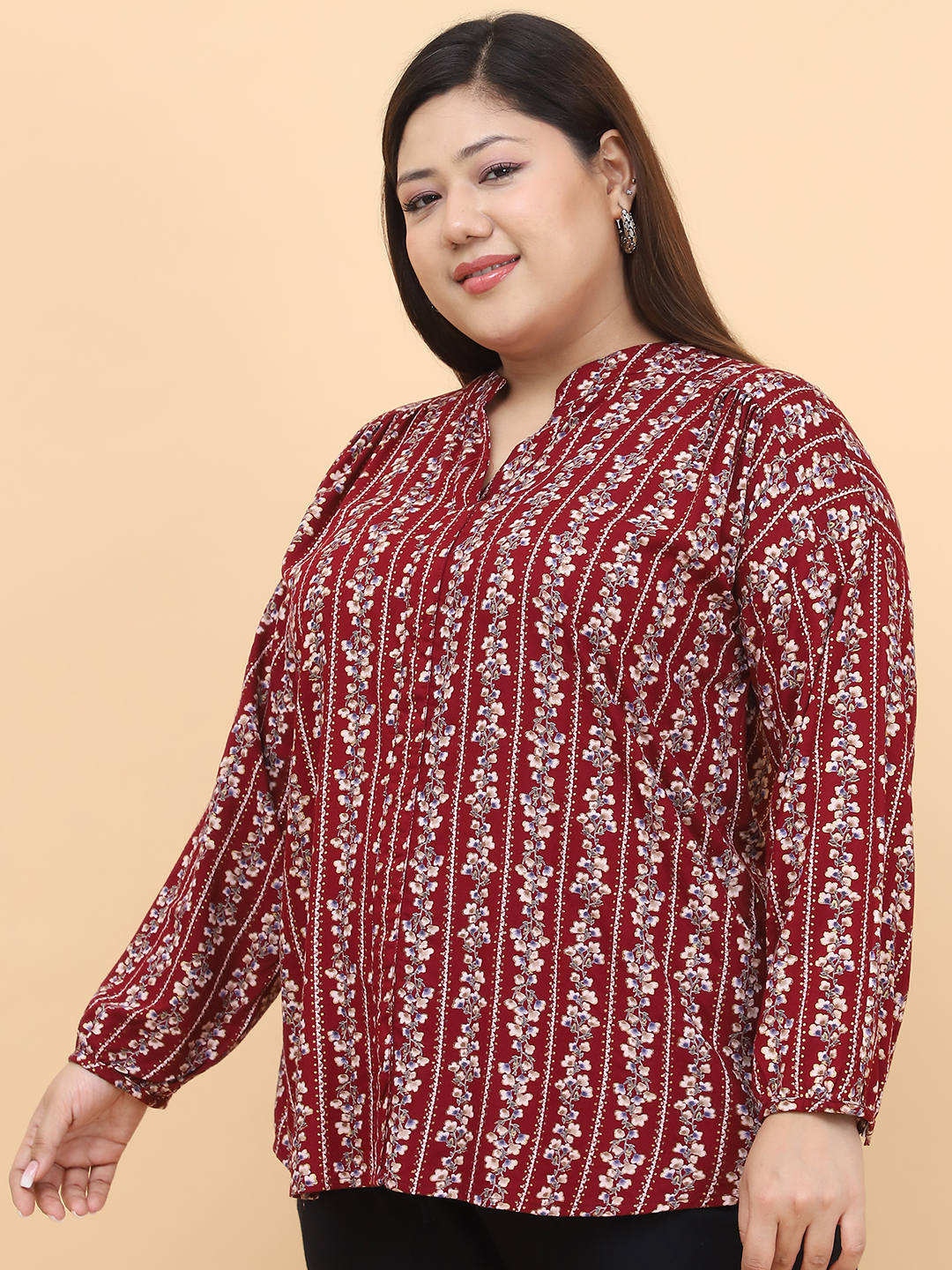 Women's Plus Size Maroon Gold Foil printed casual top