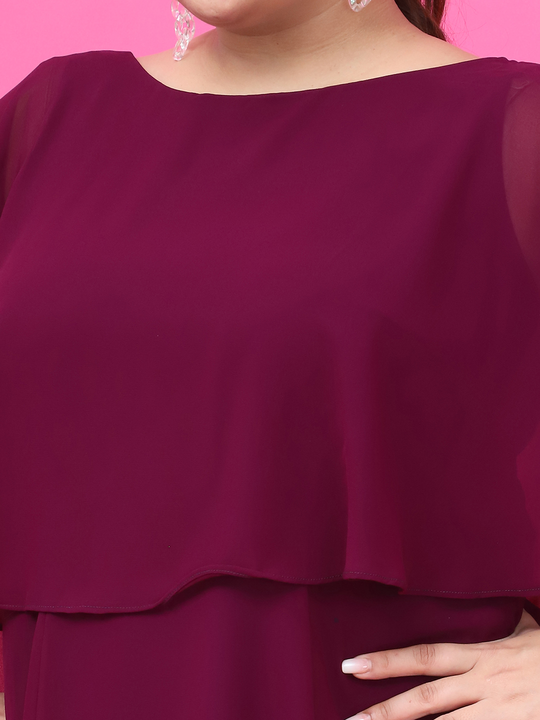 Women's Plus Size Plum Solid Color Dress with attached solid color Cape