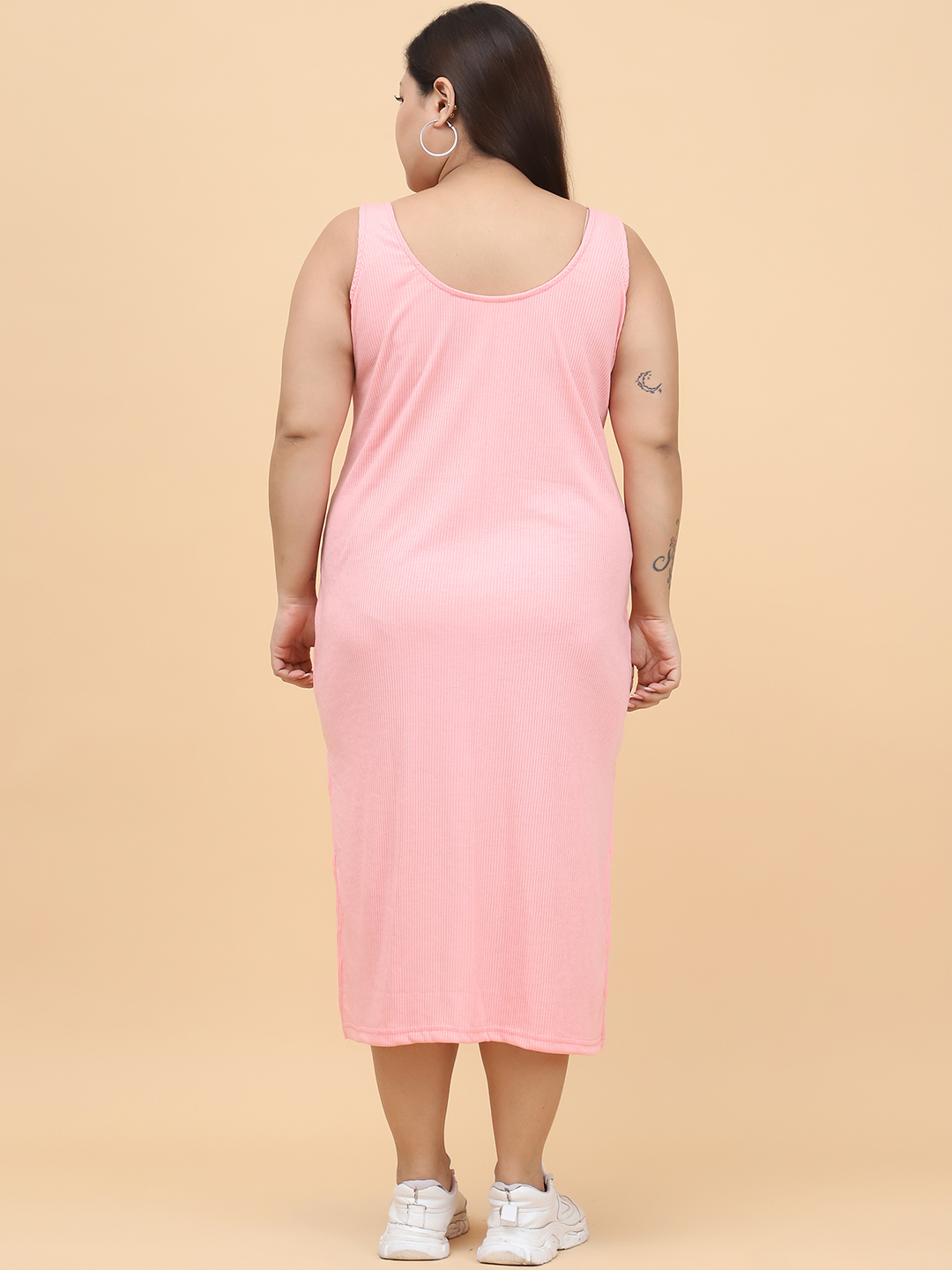 Women's Plus Size Pink solid color cotton rib dress