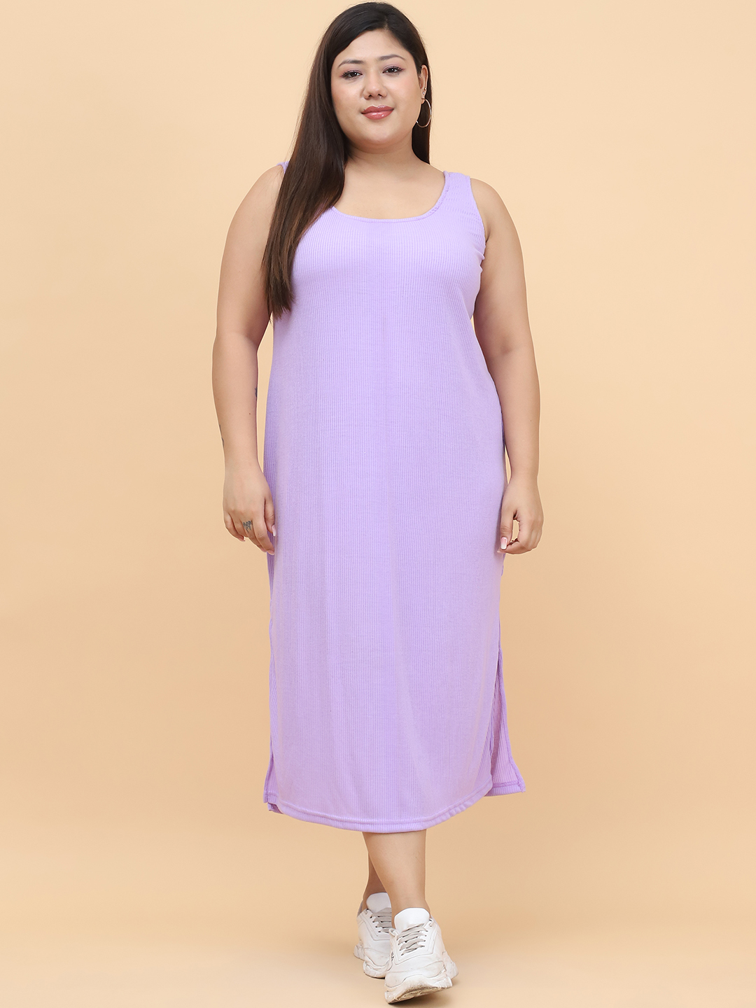 Women's Plus Size Lilac solid color cotton rib dress