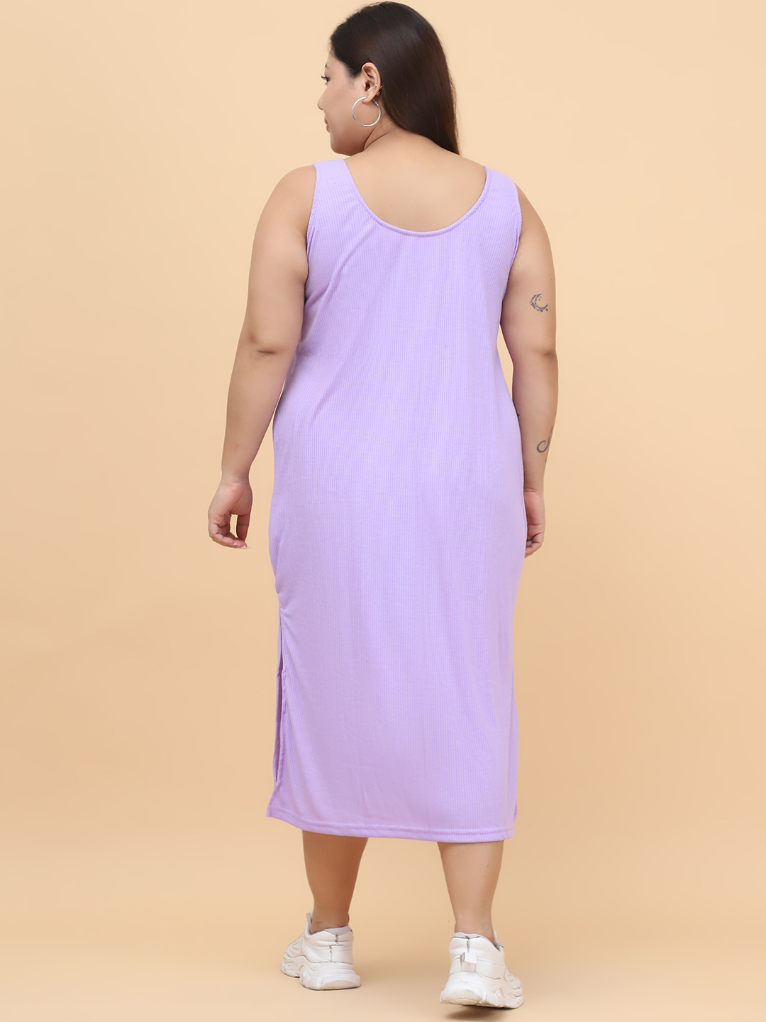 Women's Plus Size Lilac solid color cotton rib dress