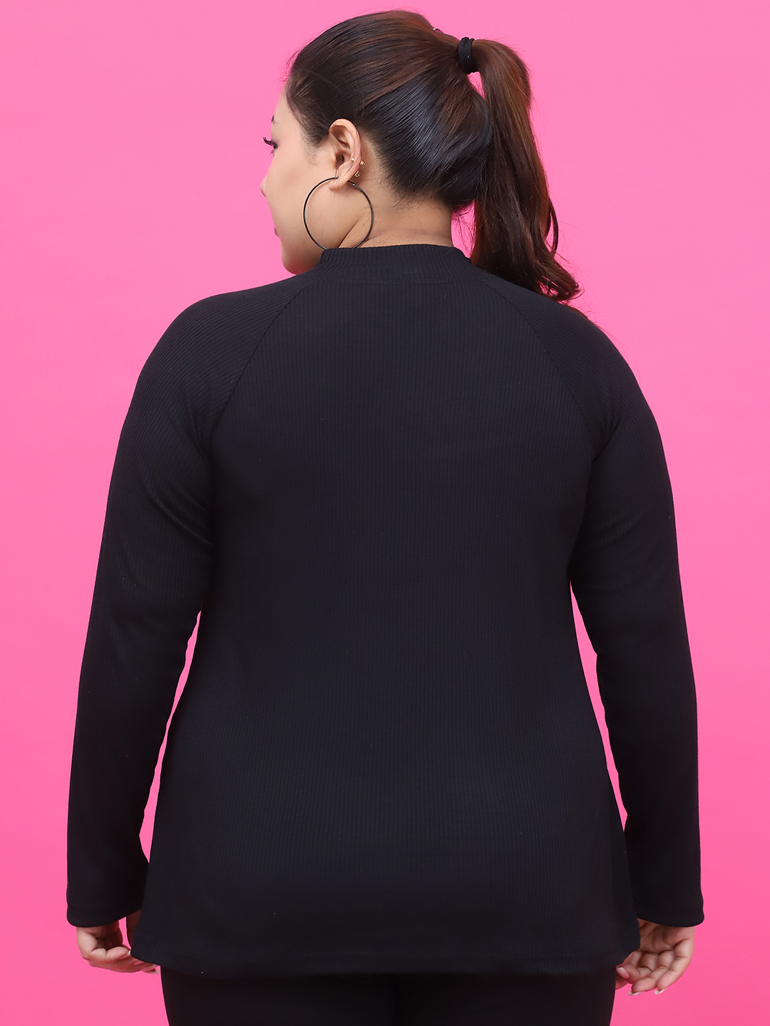 Women's Plus Size Black solid color cotton rib top