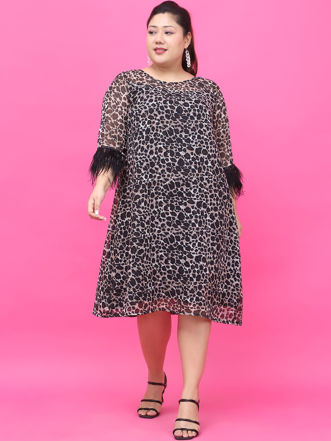 Women's Plus Size Animal Printed Georgette Dress with attached crepe Lining