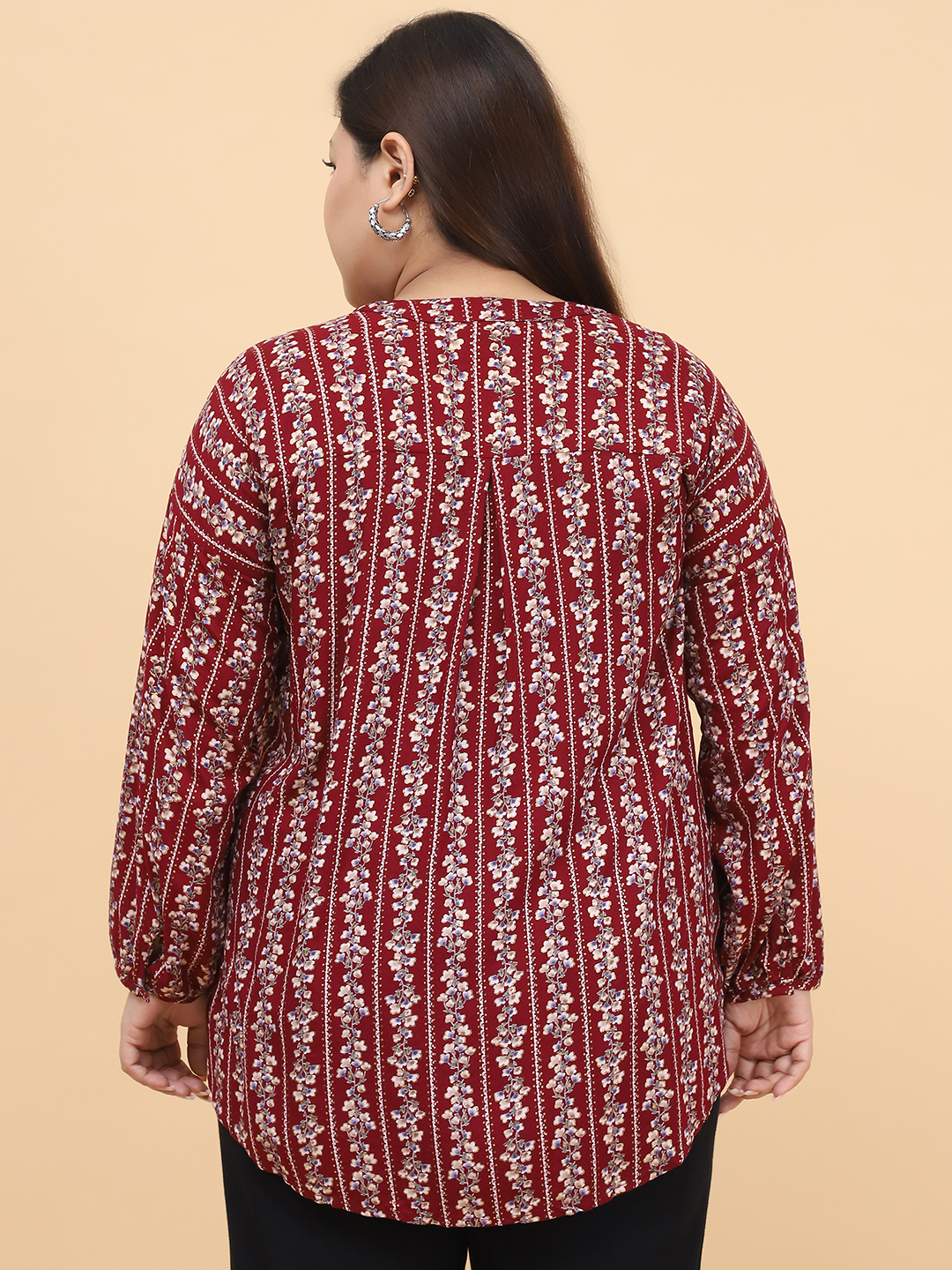 Women's Plus Size Maroon Gold Foil printed casual top