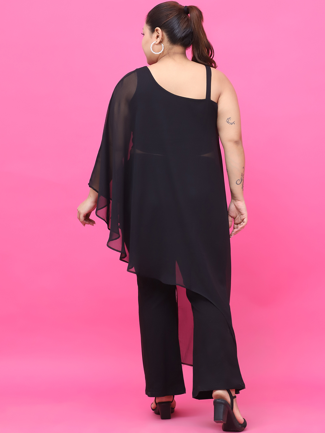 Women's Plus Size Black Solid Color Georgette Top