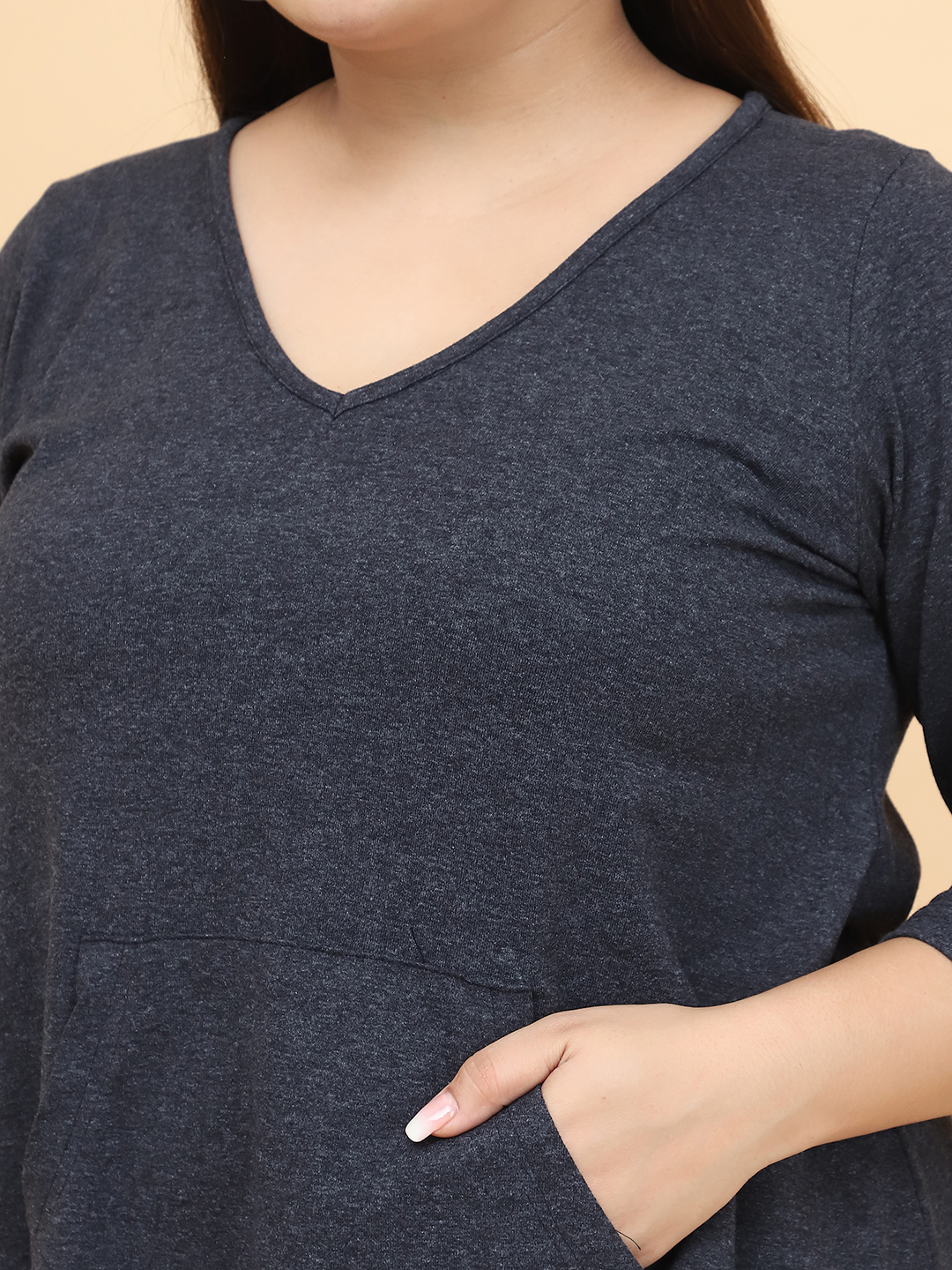 Women's Plus Size Charcoal Grey Solid Color Cotton Knitted Dress