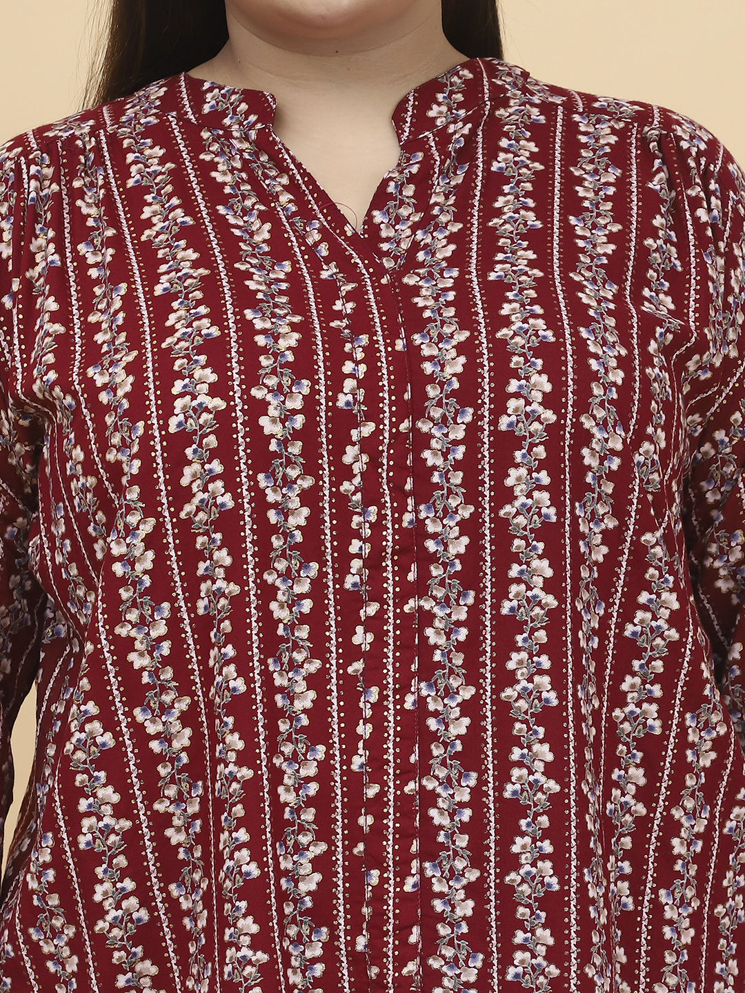 Women's Plus Size Maroon Gold Foil printed casual top