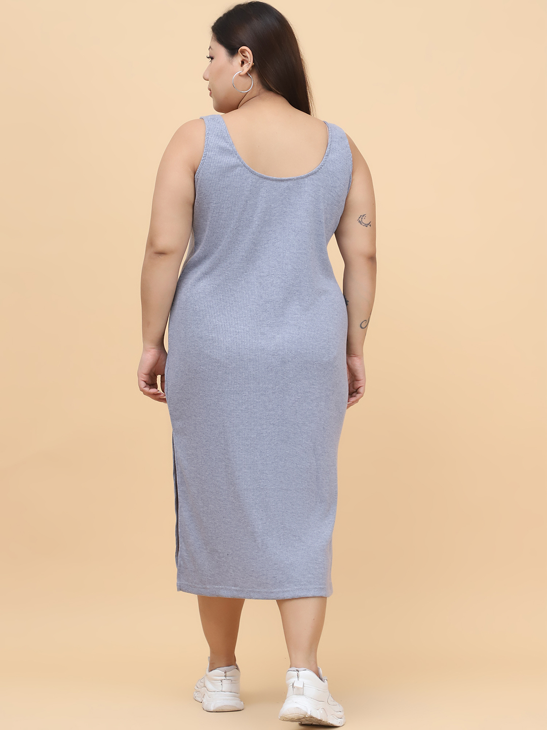 Women's Plus Size Grey solid color cotton rib dress