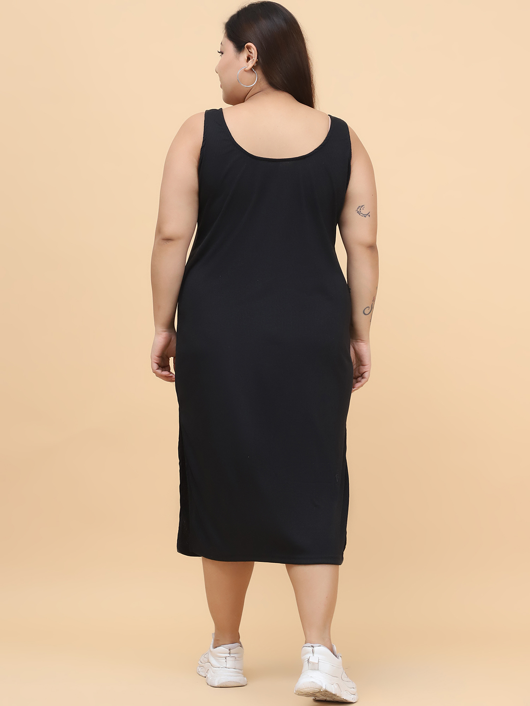 Women's Plus Size Black solid color cotton rib dress