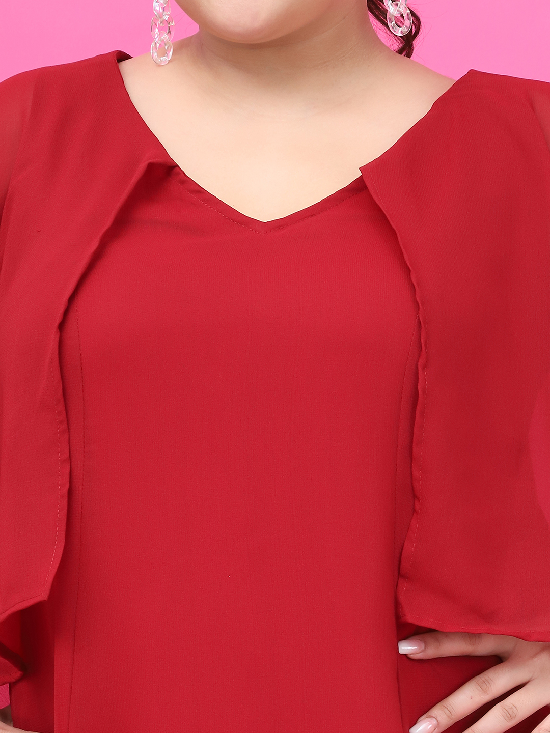 Women's Plus Size Maroon Solid Color Maxi Dress With Attached solid color Cape