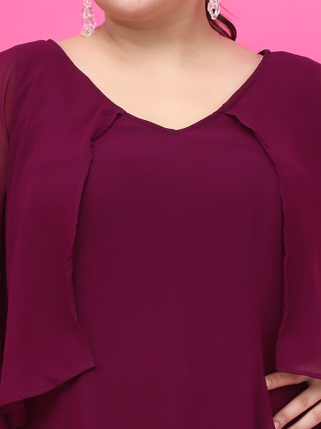 Women's Plus Size Plum Solid Color Maxi Dress With Attached solid color Cape