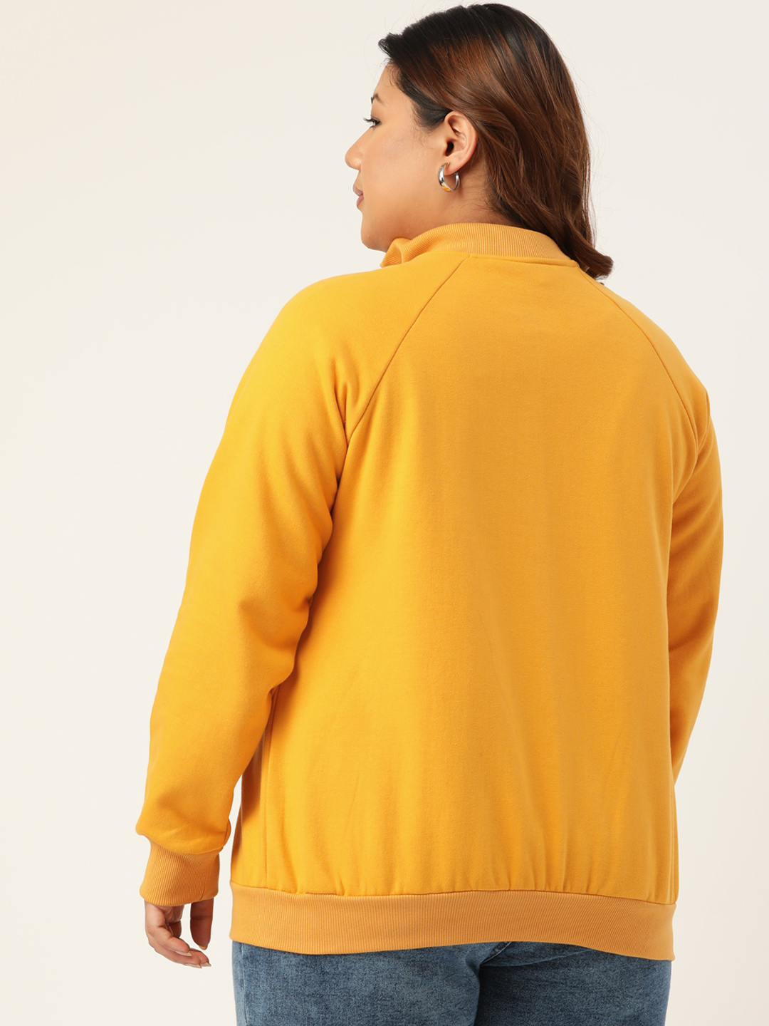 Women's Plus Size Yellow Solid Color Fleece Winter Jacket