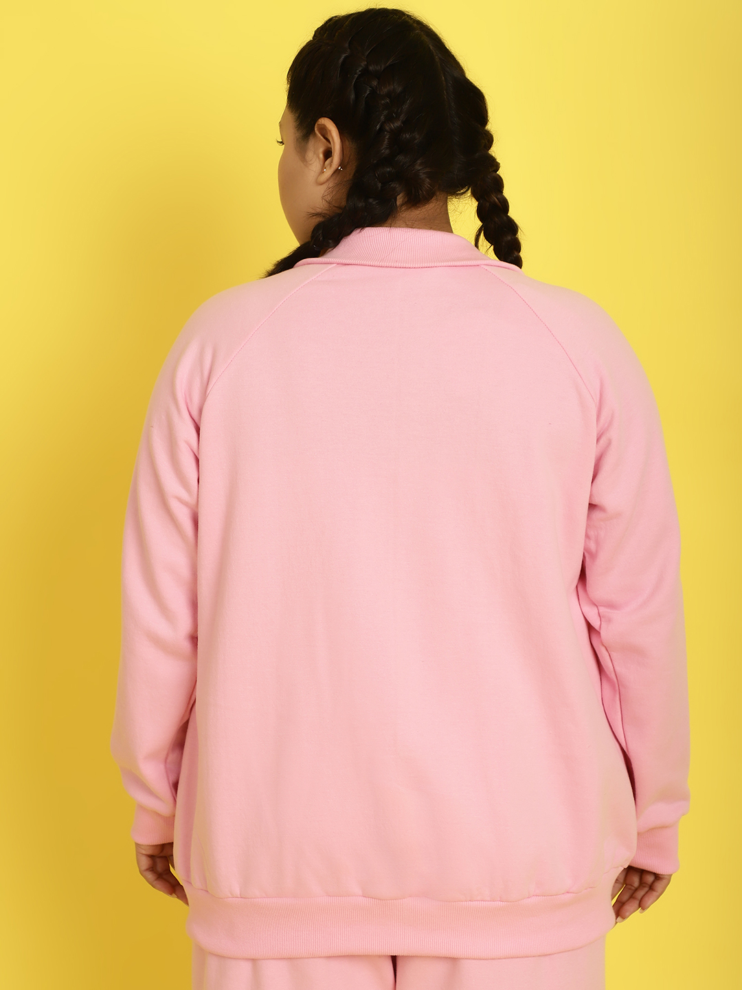 Women's Plus Size Light Pink Solid Color Fleece Winter Jacket