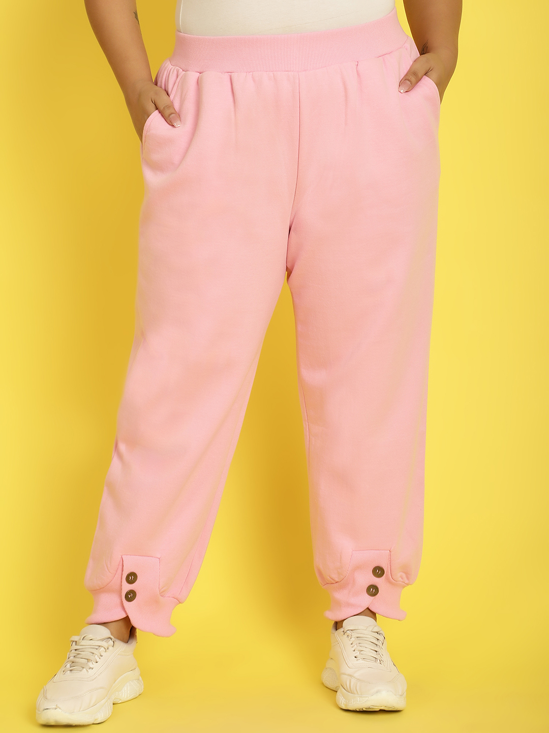 Women's Plus Size Light Pink Solid Color Knitted Winter Trouser