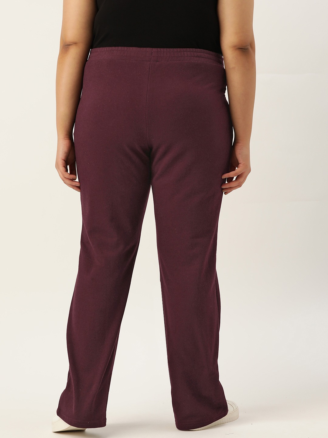 Women's Plus Size Plum solid color knitted fleece trousers