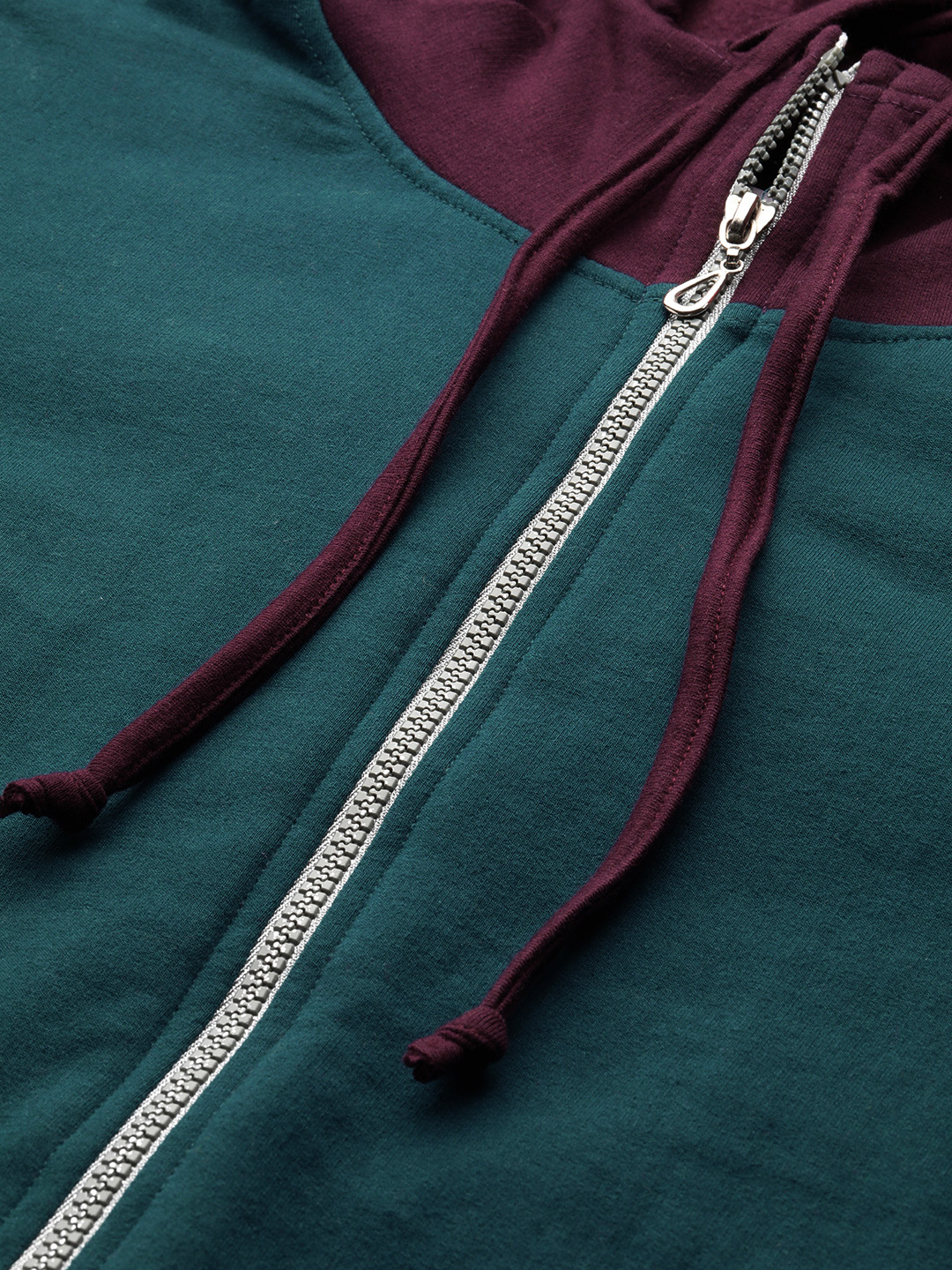 Women's Plus Size Teal and Burgundy Solid Color Block Fleece Jackets