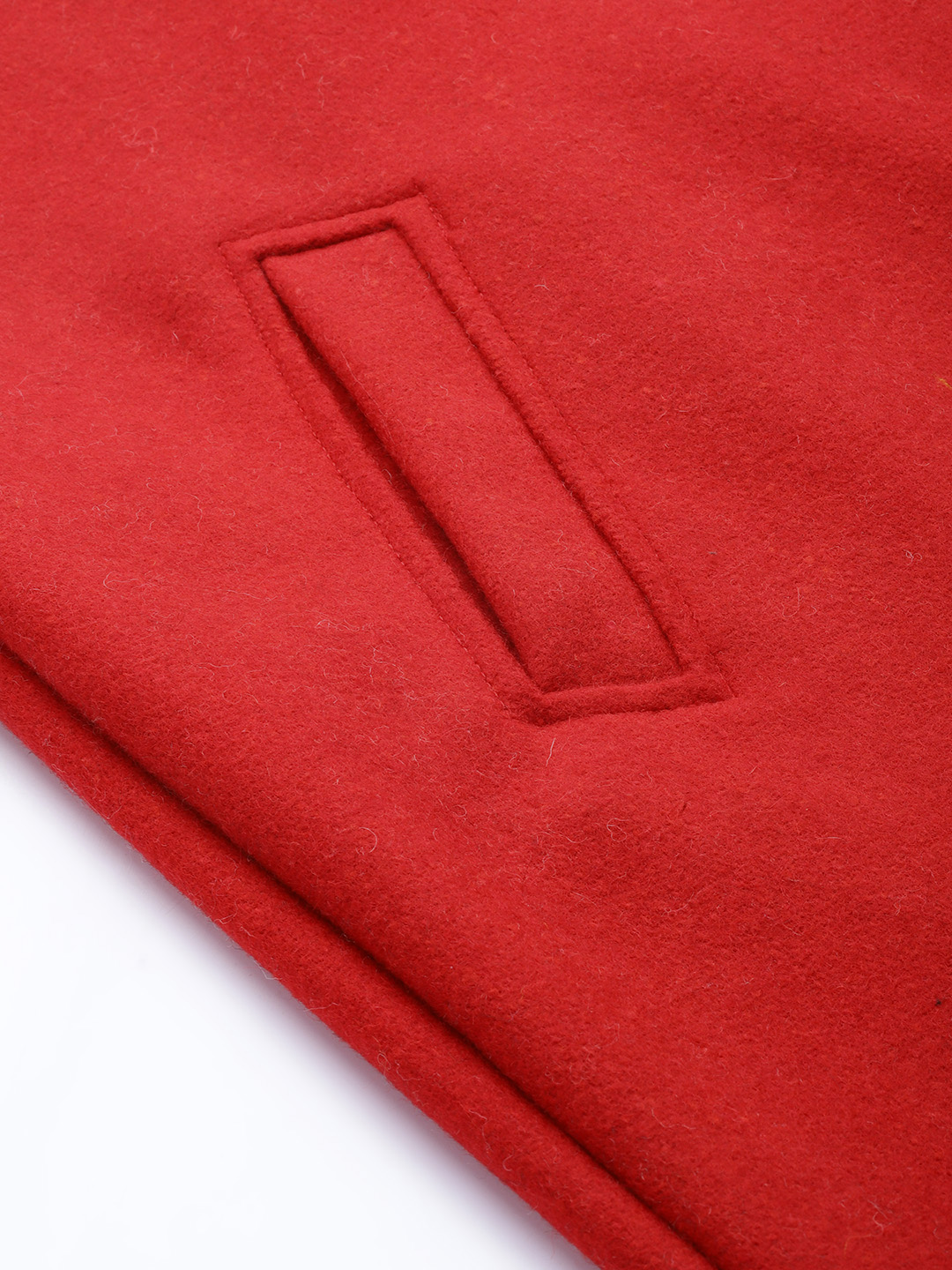 Women's Plus Size Red Solid Color Longline Felt Jacket