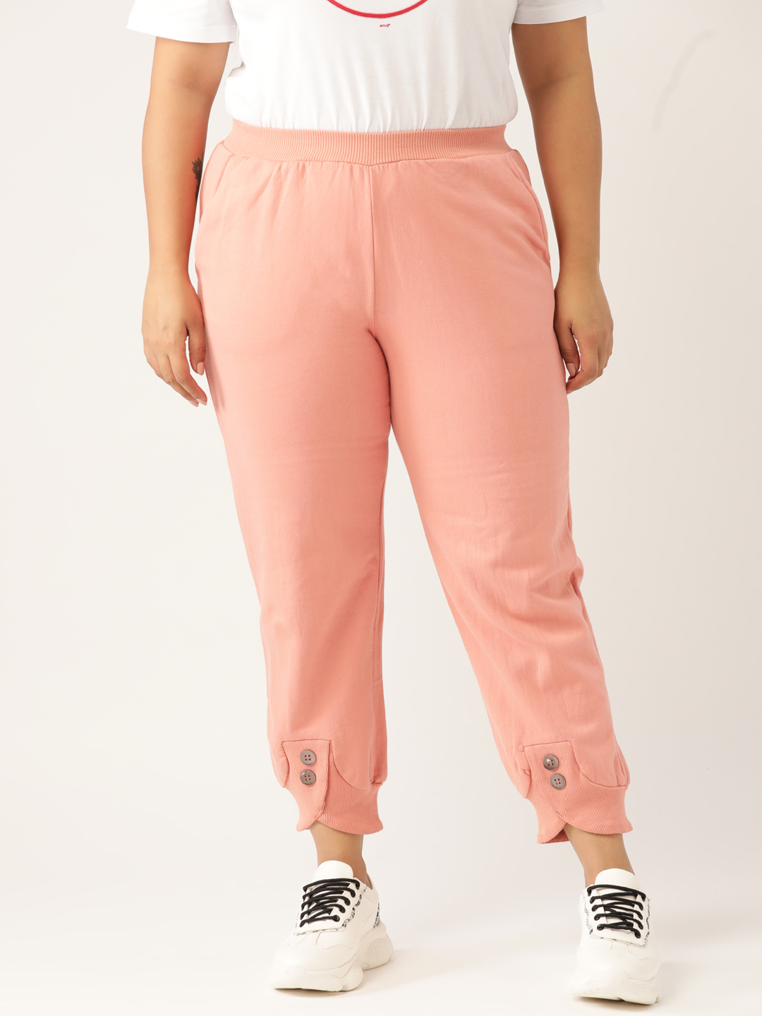 Women's Plus Size Pink Solid Color Knitted Winter Trouser