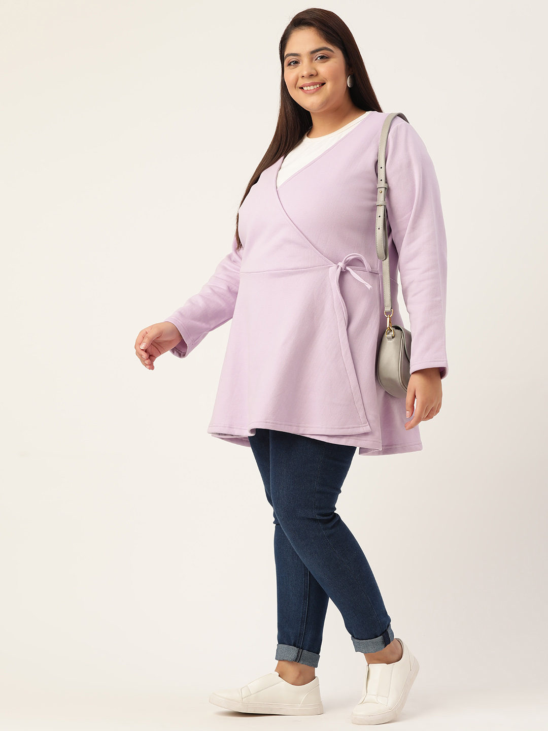 Women's Plus Size Lilac Solid Color Fleece Peplum Top