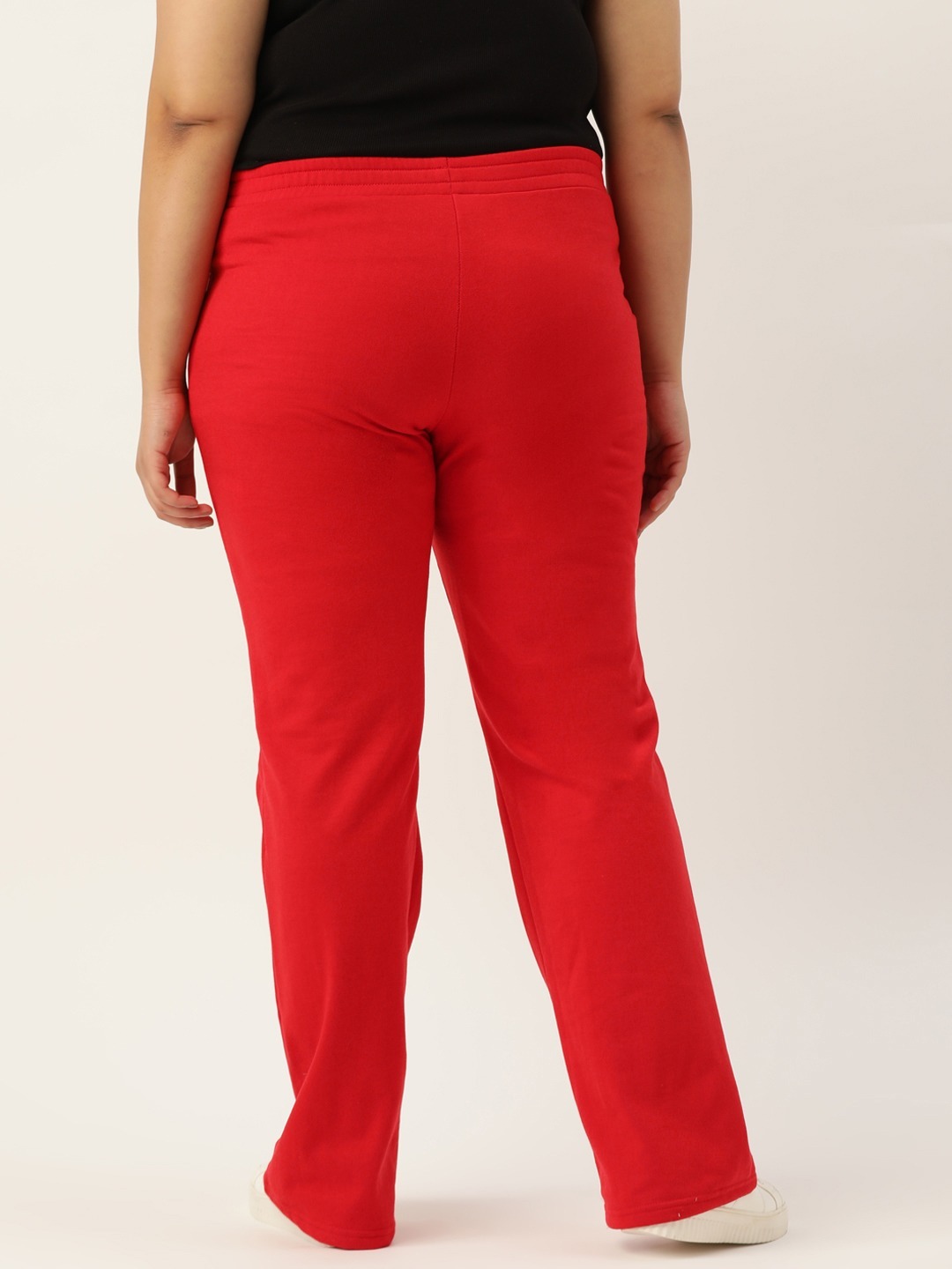 Women's Plus Size Red solid color knitted fleece trousers