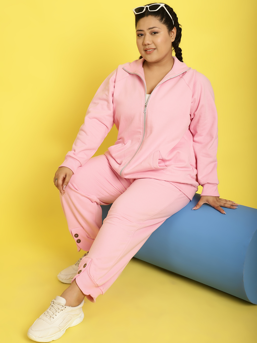 Women's Plus Size Light Pink Solid Color Fleece Winter Jacket