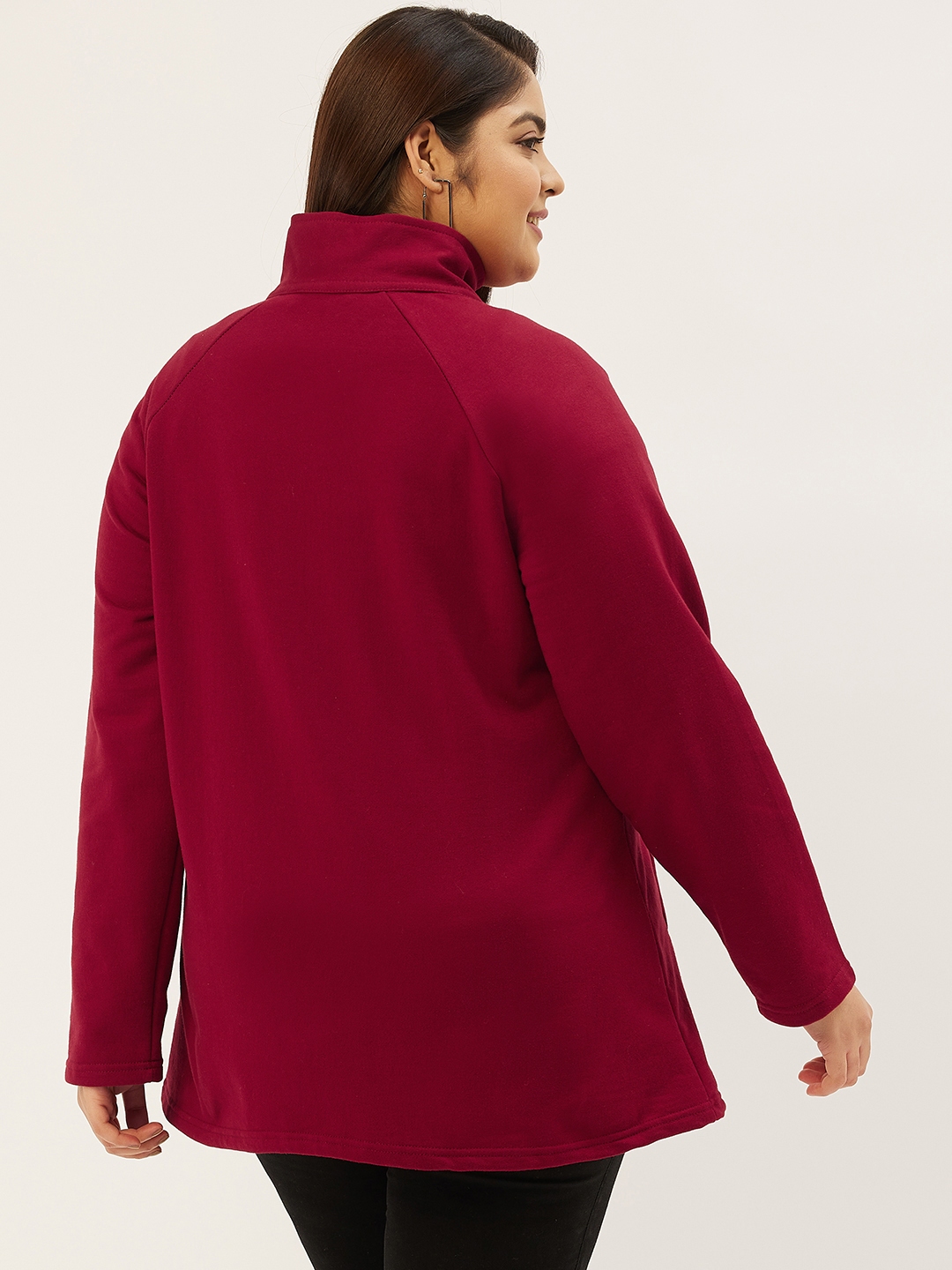 Women's Plus Size Maroon Solid Color Fleece Winter Tailored Jacket