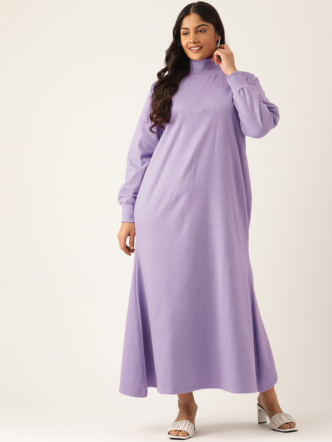 Women's Plus Size Lilac solid color knitted Fleece Maxi Dress