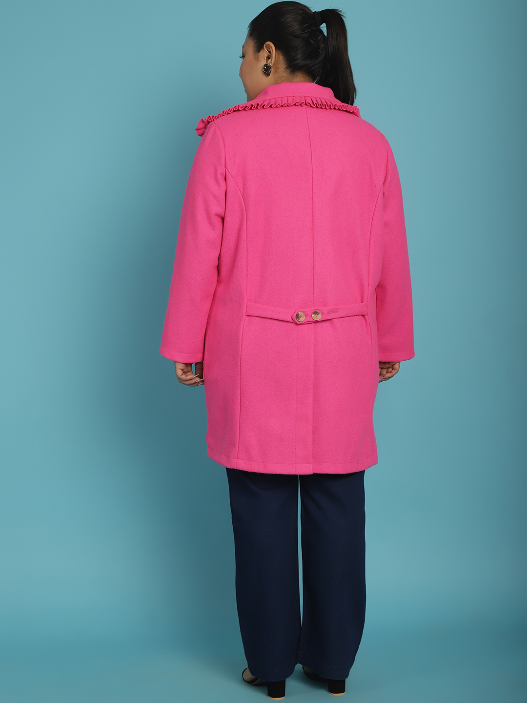 Women's Plus Size Dark Pink Solid Color Longline Felt Jacket