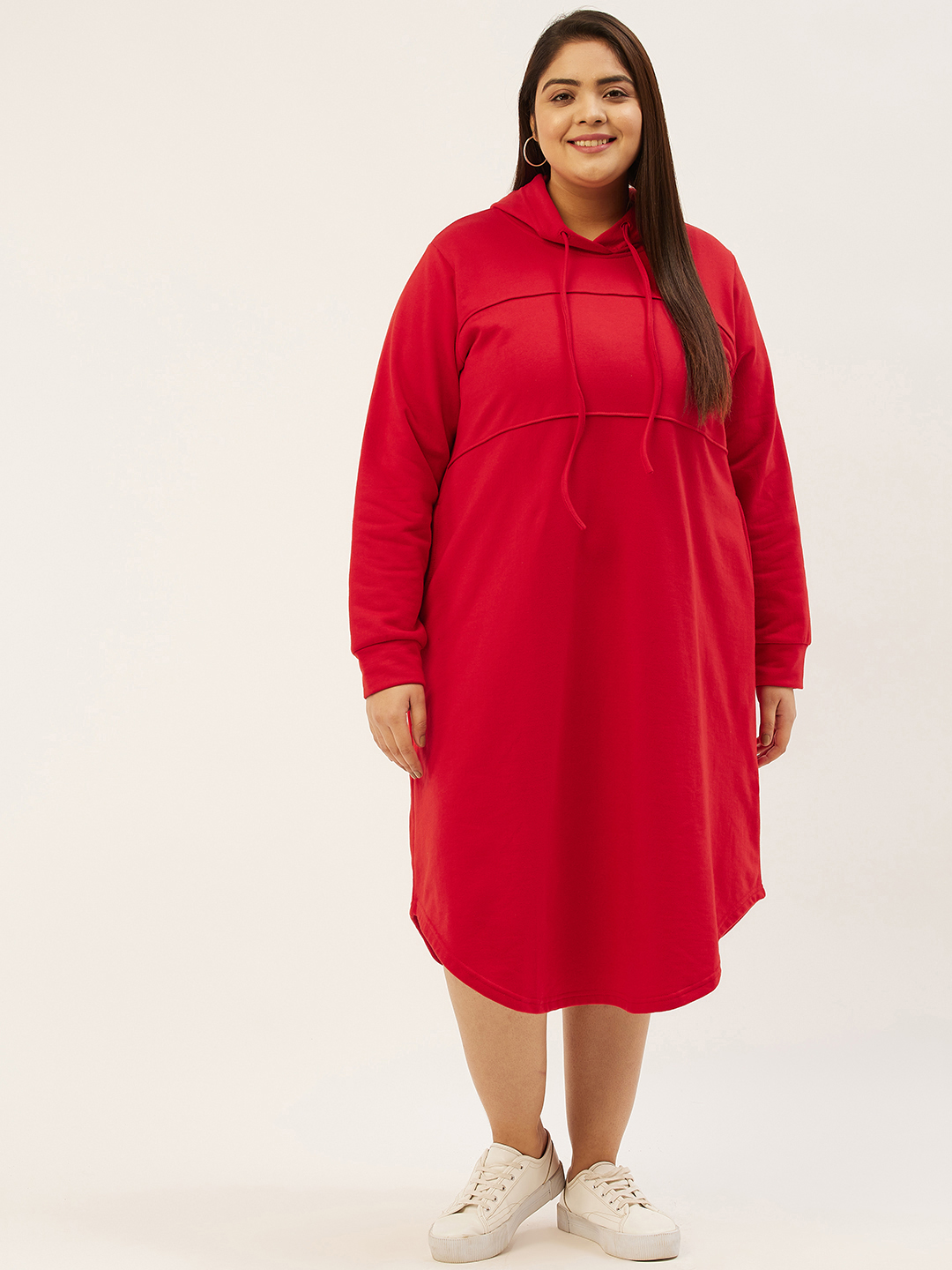 Women's Plus Size Red solid color knitted jumper winter dress