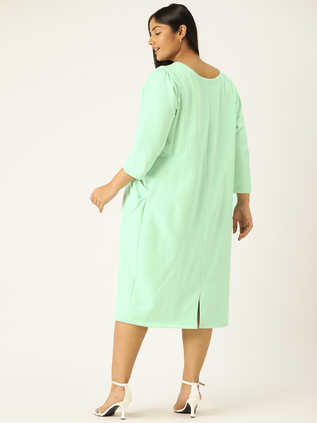 Women's Plus Size Sea Green solid color winter sheath knitted dress