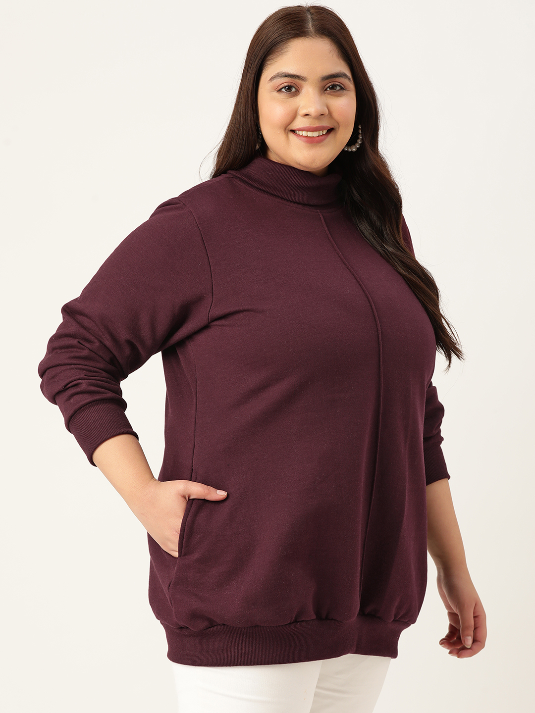 Women's Plus Size Plum Solid Color Fleece Winter Sweatshirt