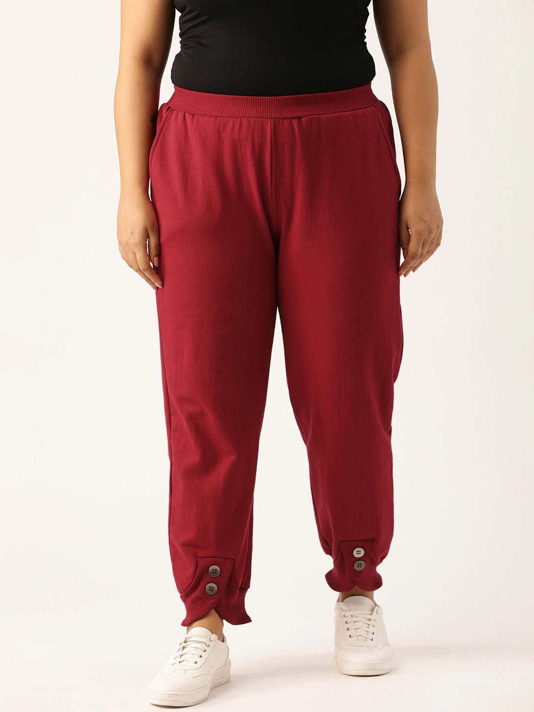 Women's Plus Size Maroon Solid Color Knitted Winter Trouser