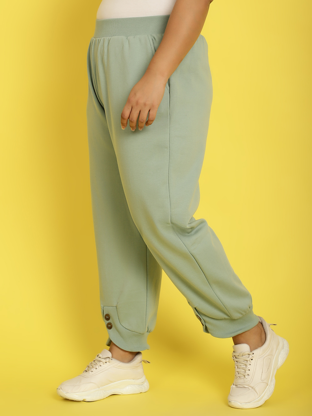 Women's Plus Size Light Green Solid Color Knitted Winter Trouser
