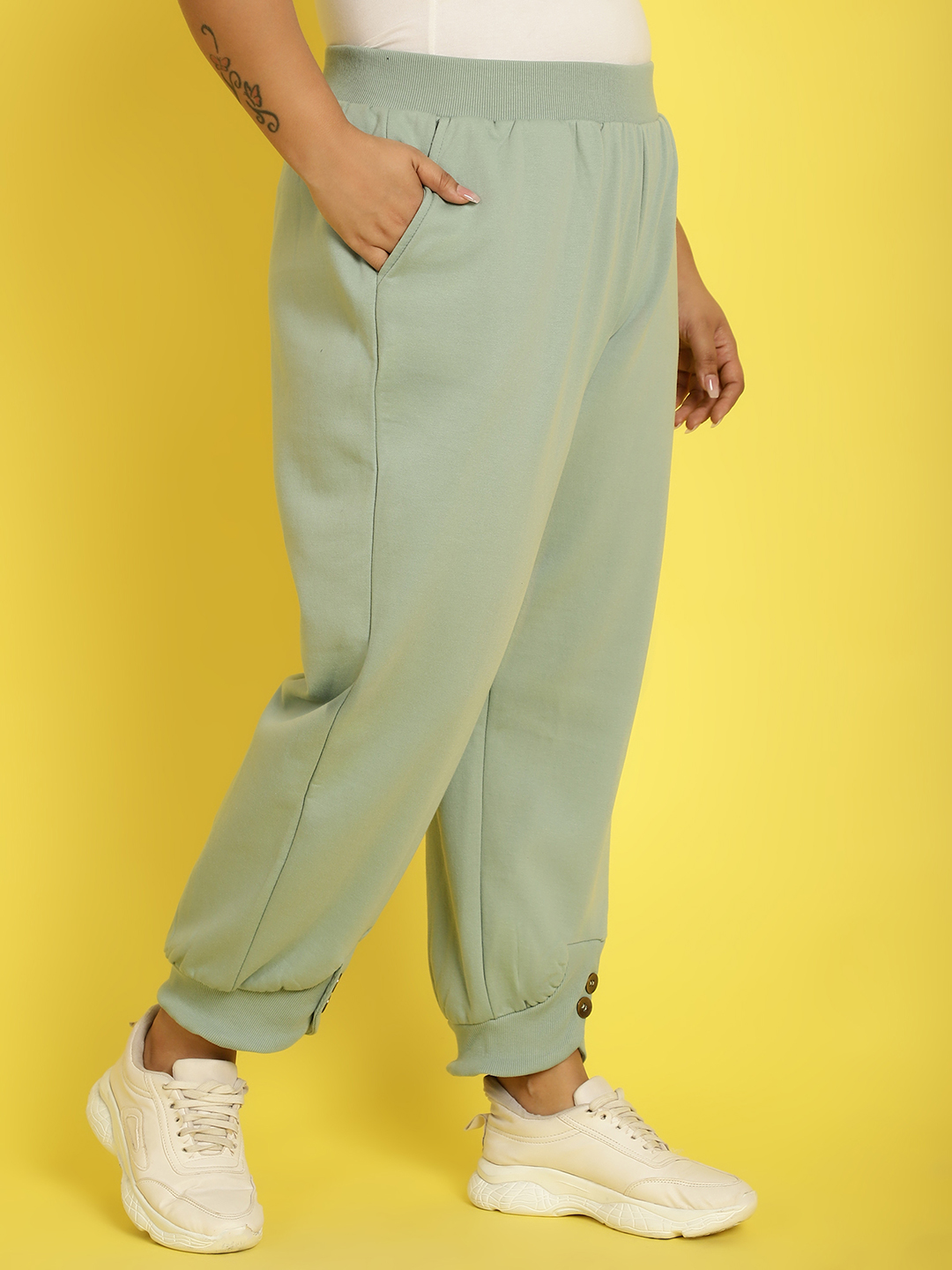 Women's Plus Size Light Green Solid Color Knitted Winter Trouser