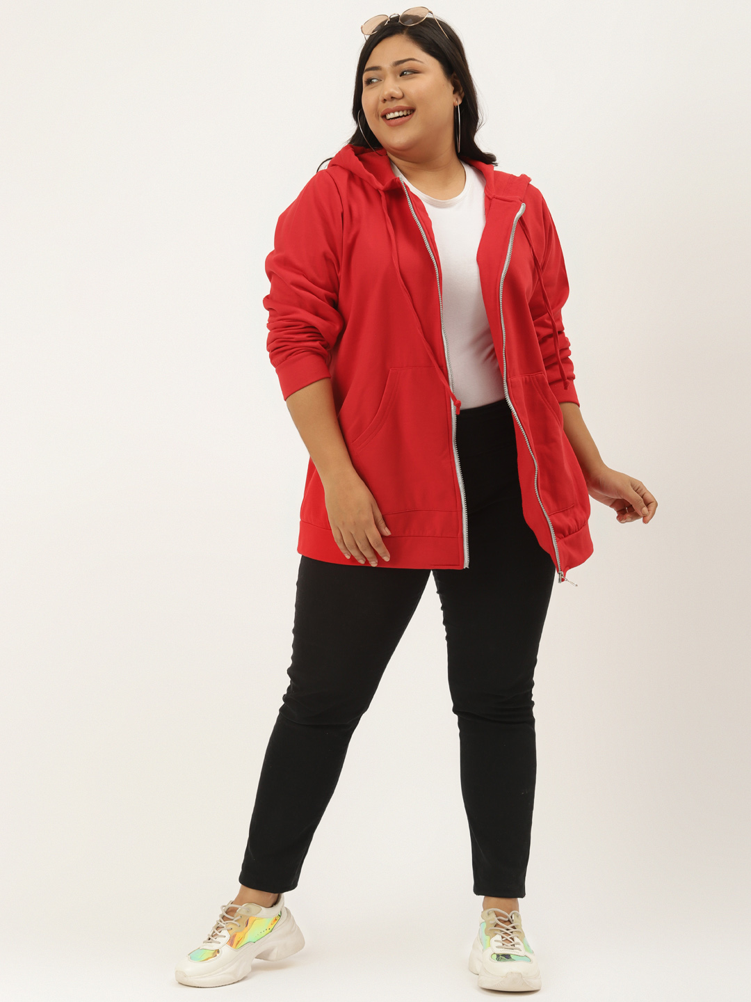 Women's Plus Size Red solid color fleece winter jacket