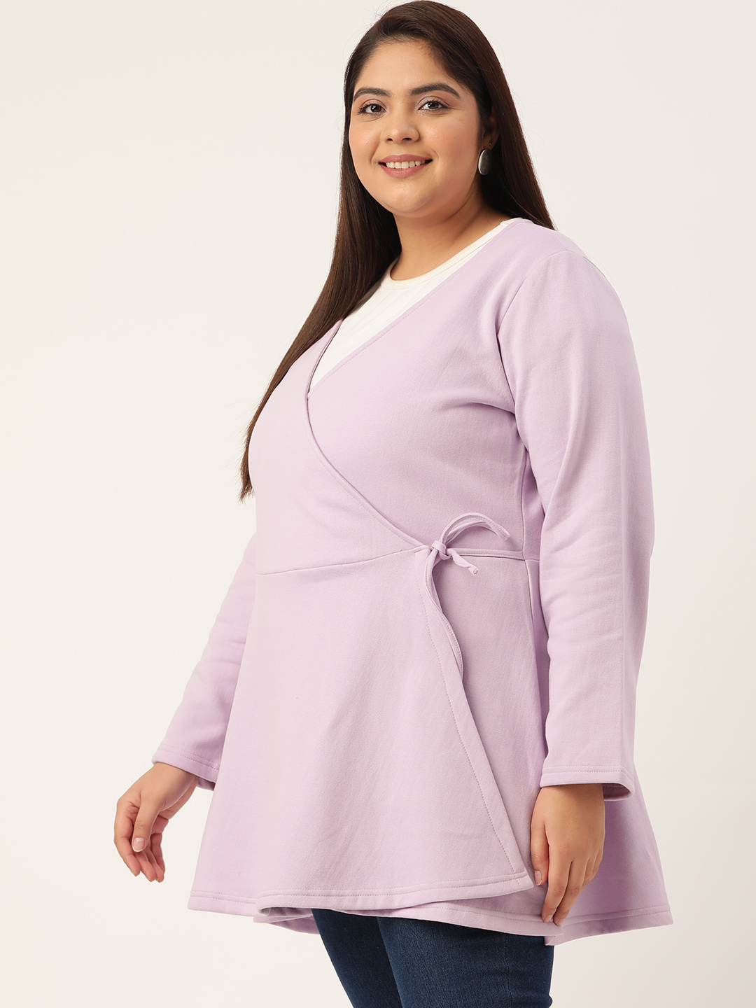 Women's Plus Size Lilac Solid Color Fleece Peplum Top