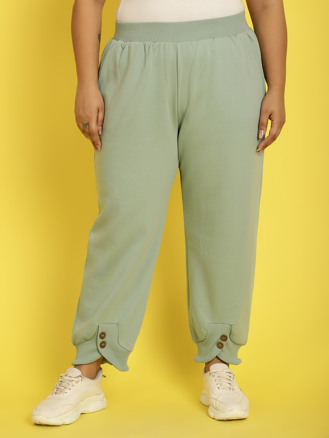 Women's Plus Size Light Green Solid Color Knitted Winter Trouser